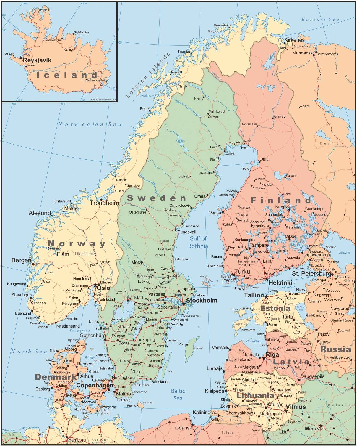 Kaart Van Finland En De Omringende Landen - Kaart Van Finland En De  Omliggende Landen (Noord-Europa - Europa)