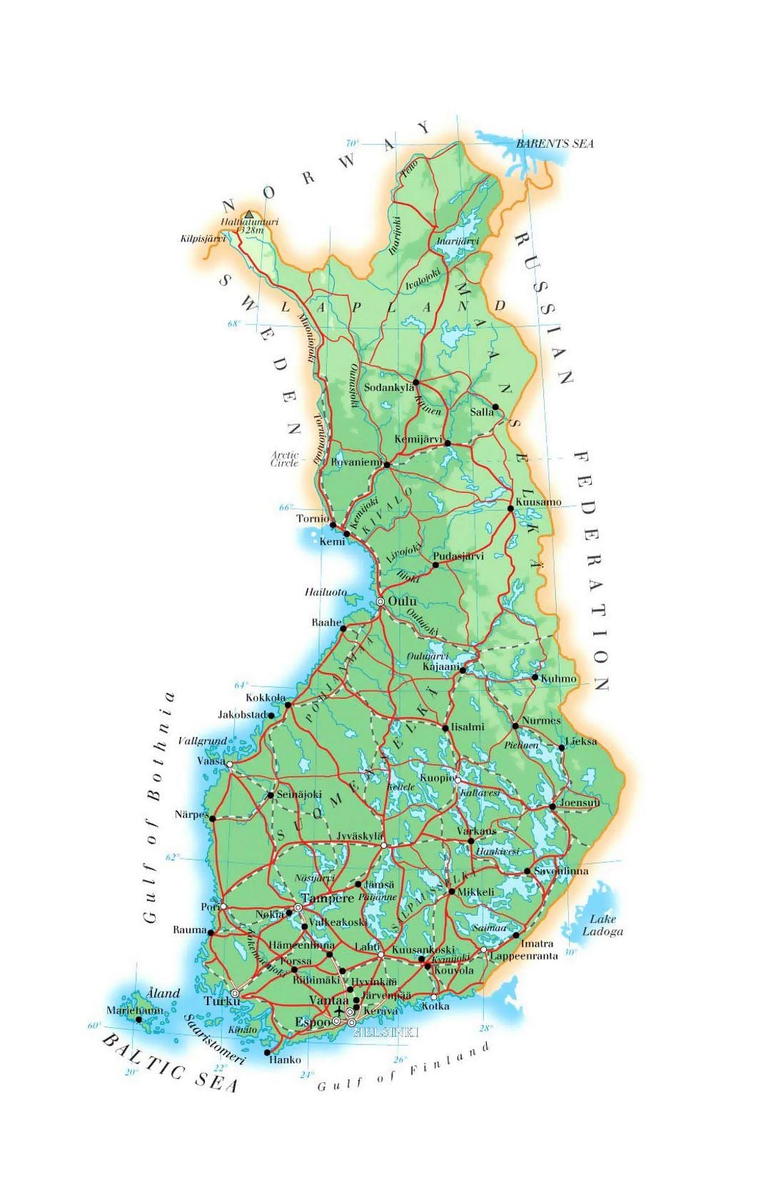 Kaart van Finland hoogte