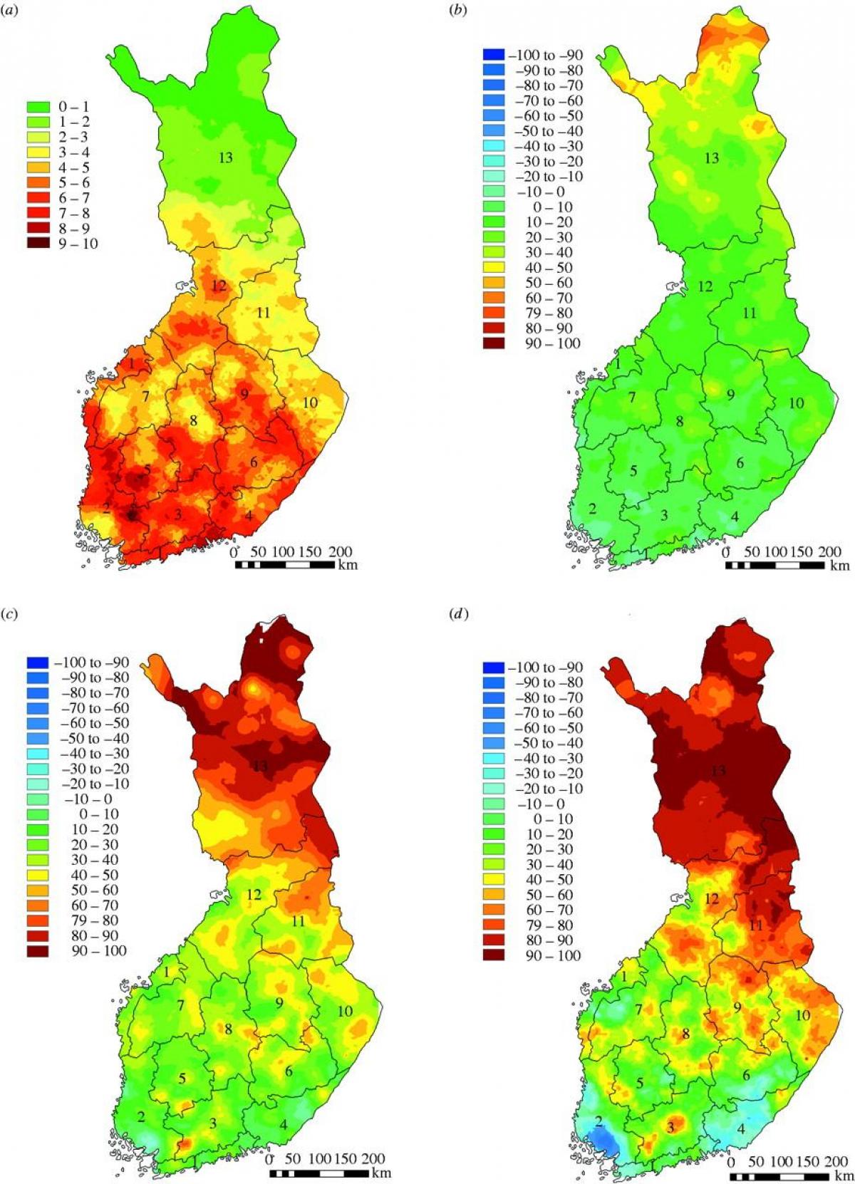 Kaart van Finland klimaat