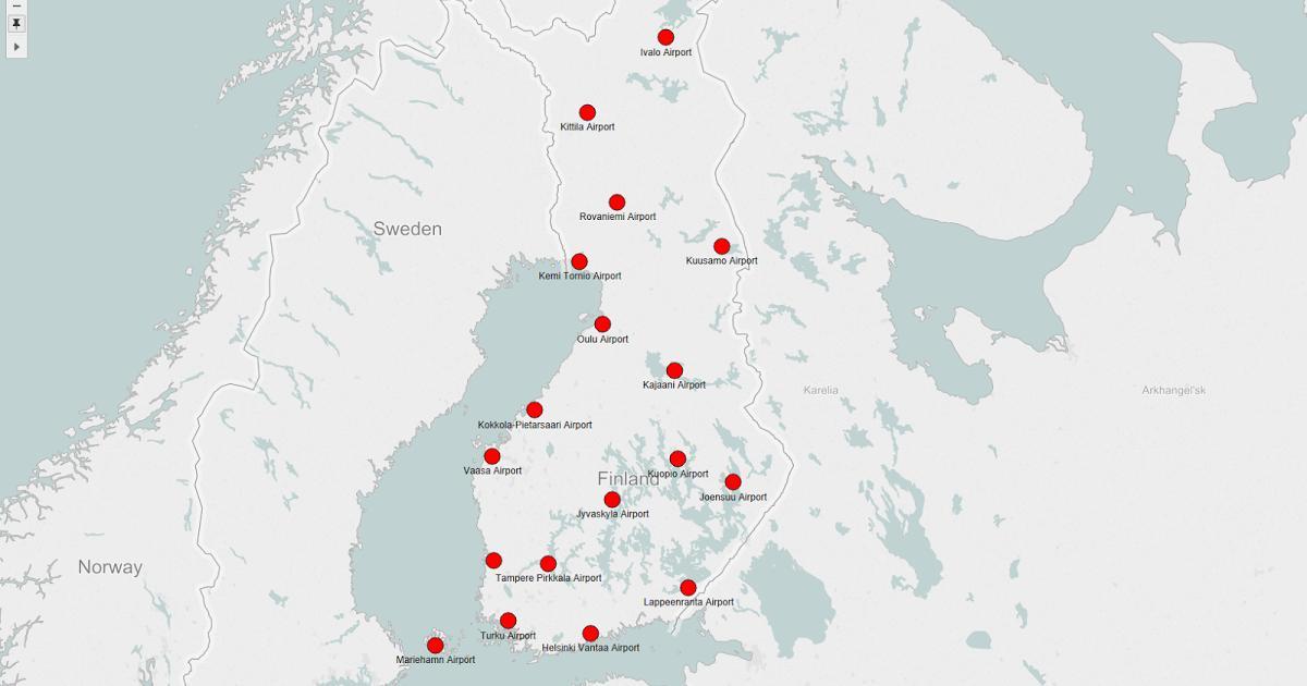 Kaart van Finland luchthavens