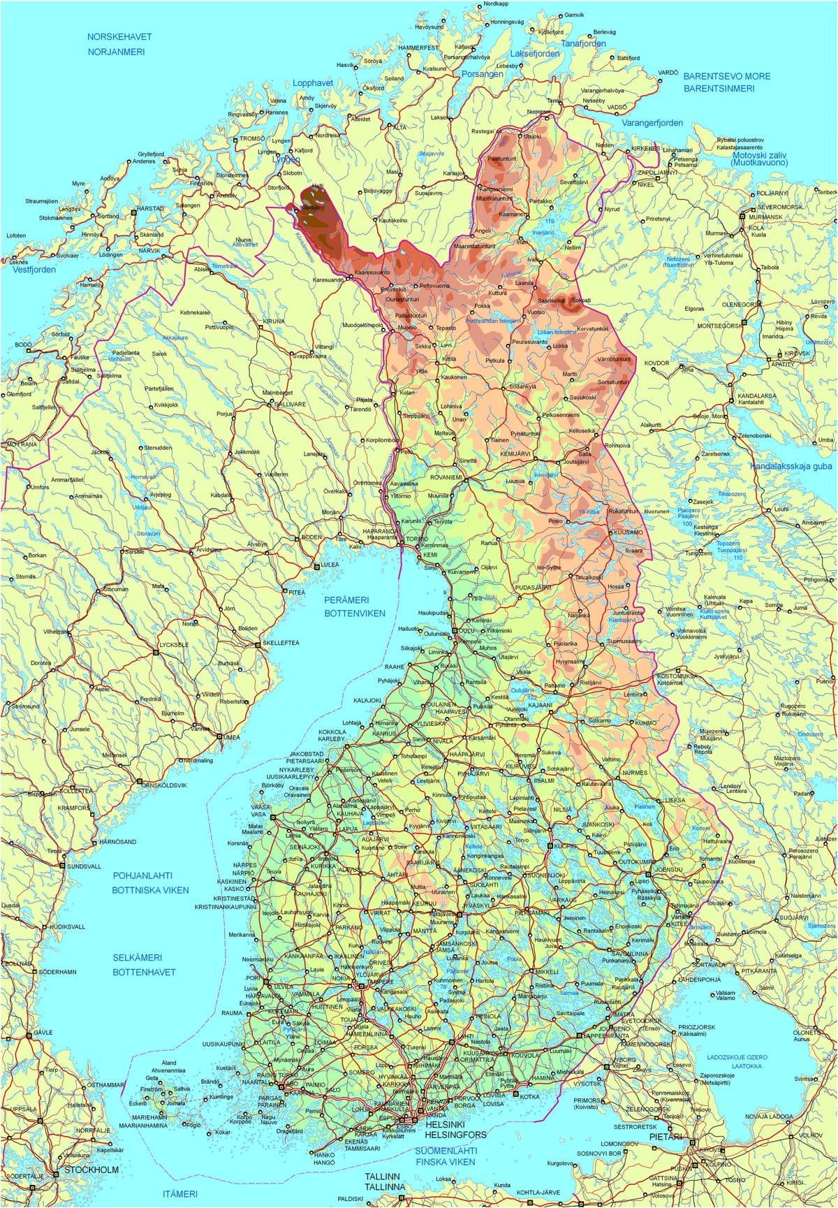 Kaart van Finland weg