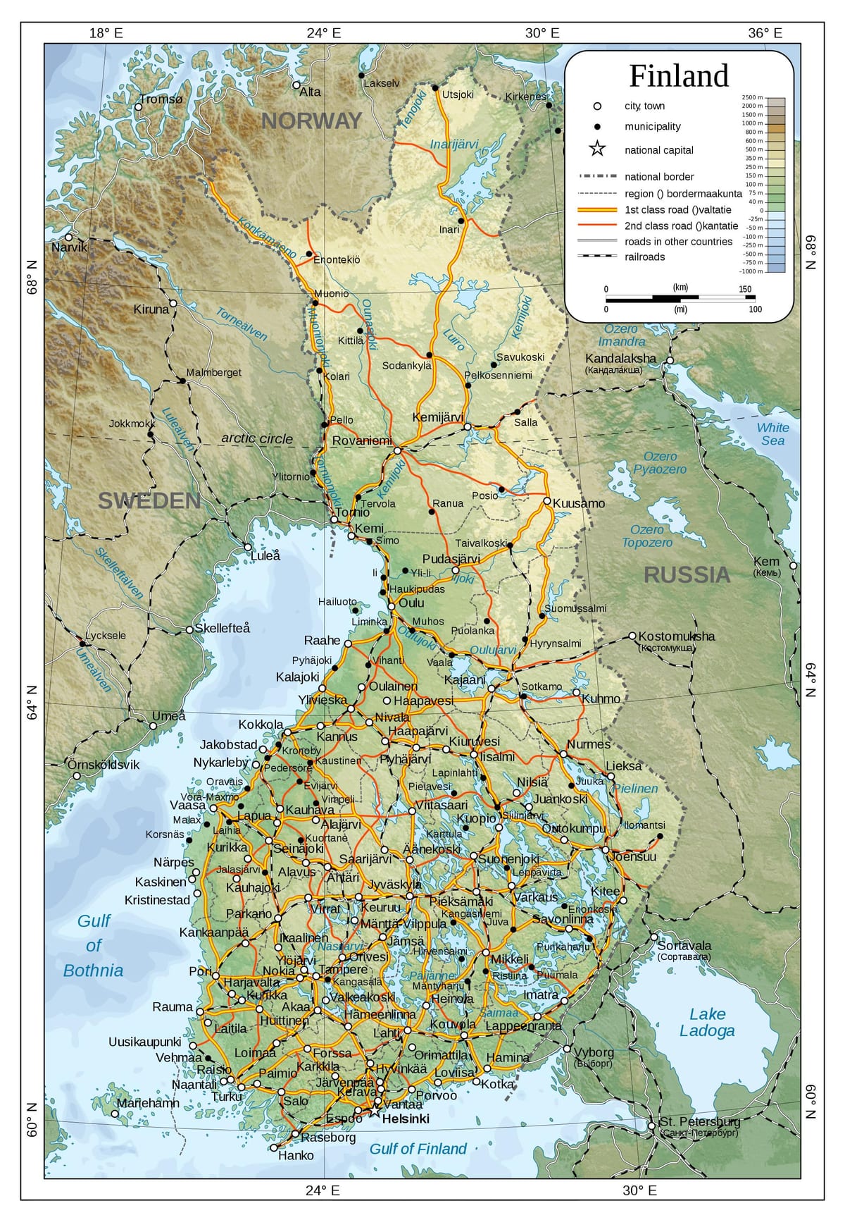 Kaart van fysieke Finland