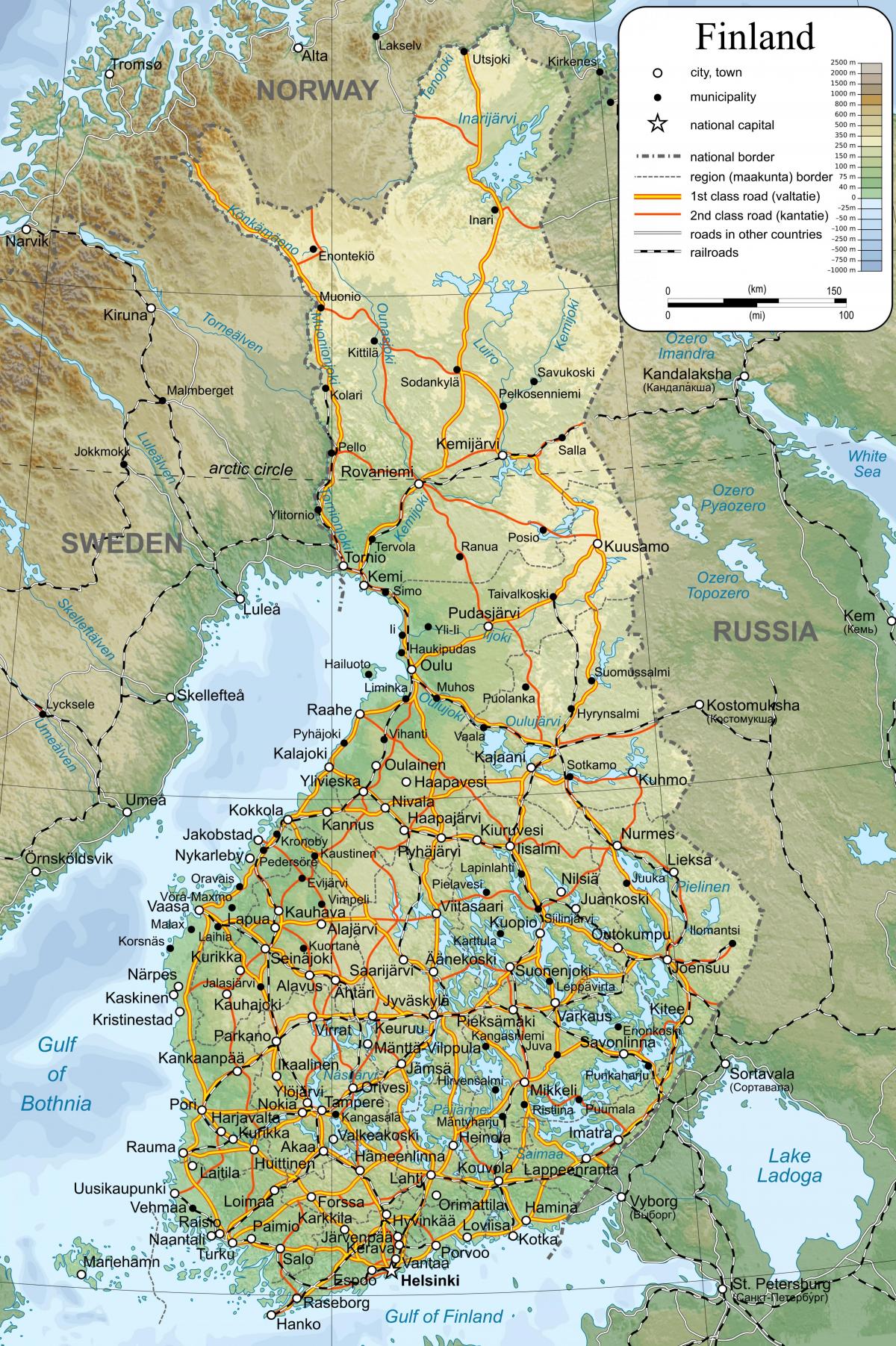 Kaart van gedetailleerde kaart Finland
