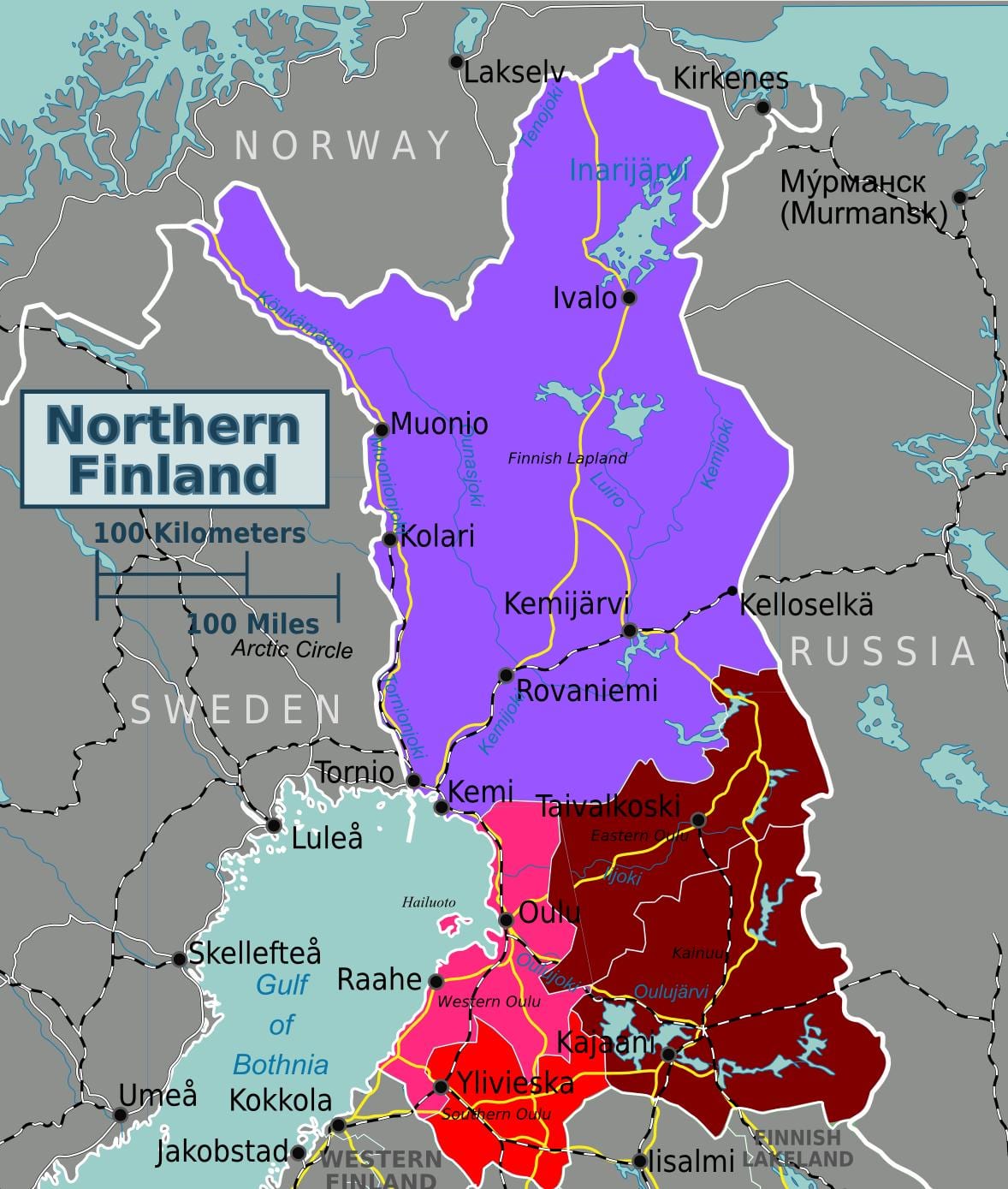 Kaart van noord-Finland