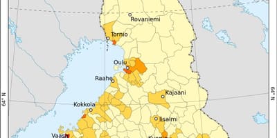 Finland bevolkingsdichtheid kaart
