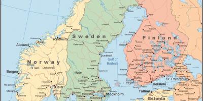 Kaart van Finland en de omliggende landen